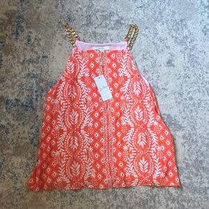 NWT Lilly Pulitzer‎ Size 14 Joannah 100% Silk Top Chain Shoulder Straps Orange